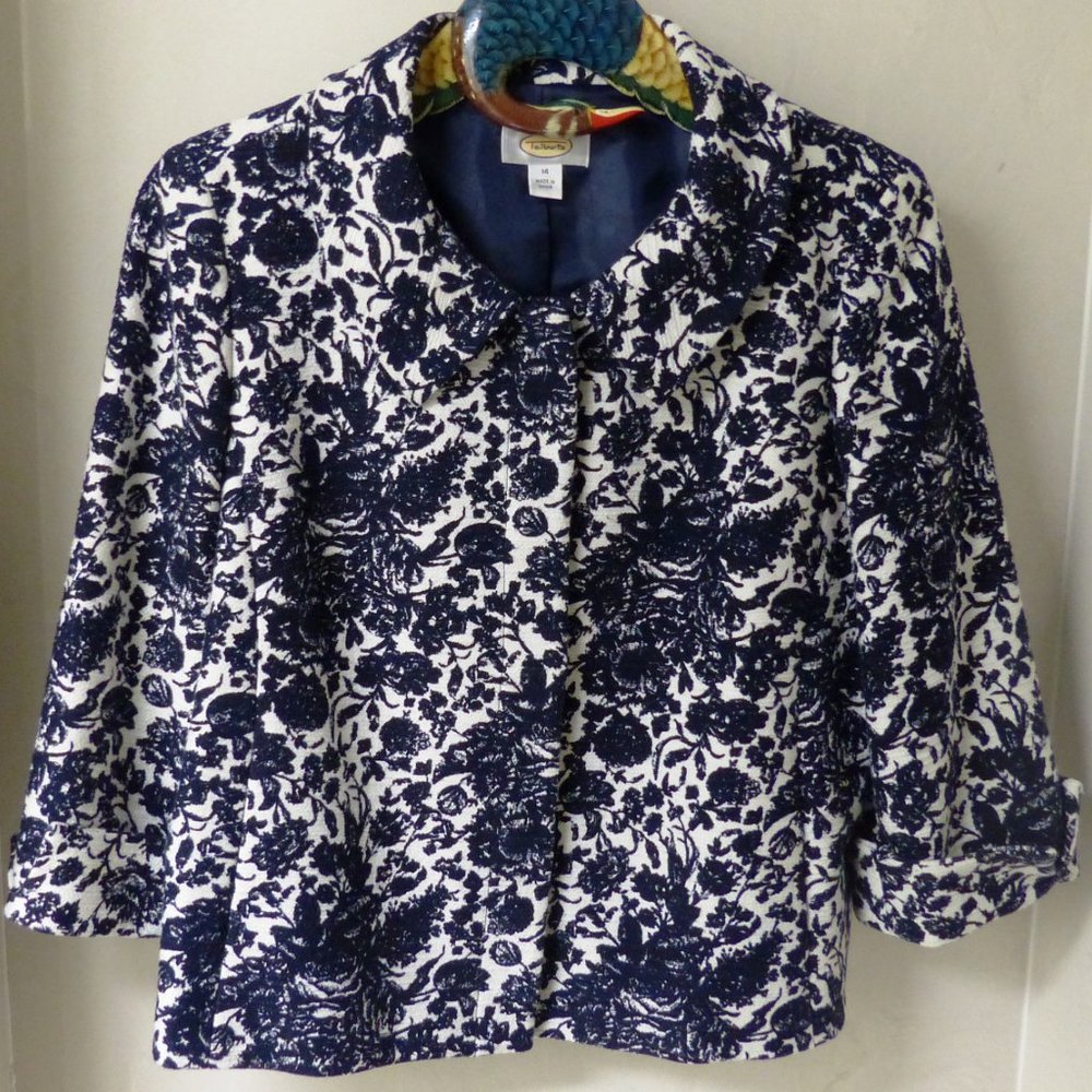 TALBOTS JACKET BLAZER BLACK & WHITE Floral Career All Occasion Sz 14 Smart